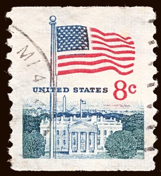 Sstamp printed by United states, shows Flag over White House in Washington,
