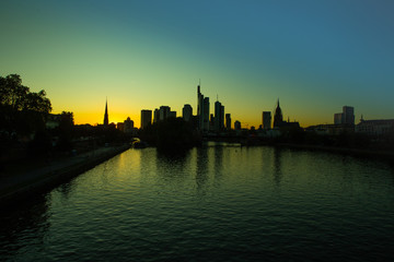 Fototapeta na wymiar Frankfurt am Main Germany at night at sunset.