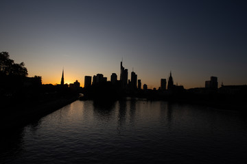  Frankfurt am Main Germany at night at sunset.