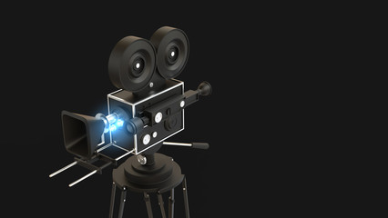movie camera With a background in black 3D illustration 3D illustration