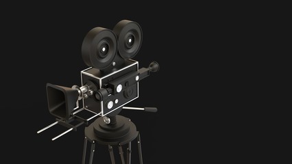 movie camera With a background in black 3D illustration 3D illustration