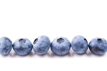 Blueberries in a row isolated on white background
