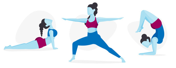 Female Yoga Icon Character Set - Self Care Concept