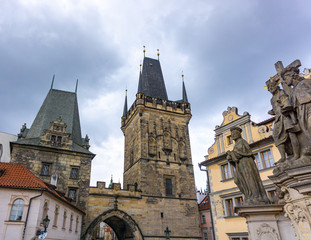 Fototapeta na wymiar Charles Bridge (Karluv Most) and Old Town Tower, Prague, Czech Republic.