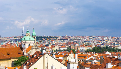 Fototapeta premium Panorama of Prague. Czech Republic. Top view of colorful roofs.