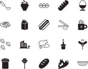food vector icon set such as: bbq, service, piglet, strainer, shape, mammal, household, chia, swirl, garlic, diet, milk, building, morning, chili, pack, one, press, steak, beef, wing, adventure