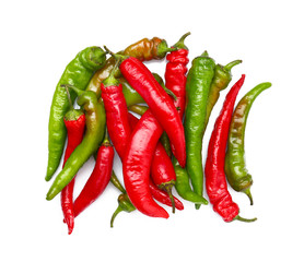 Hot chili peppers on white background