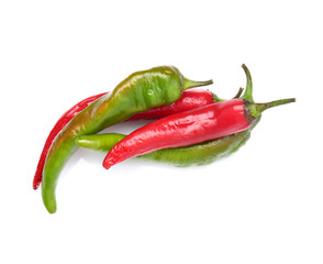 Hot chili peppers on white background