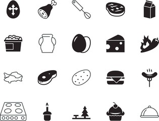 food vector icon set such as: cartoon, gray, wurst, covered, agriculture, umbrella, burn, platter, pattern, pot, person, fried, birthday, table, gas, camp, utensil, ornament, dog, chili, mexican