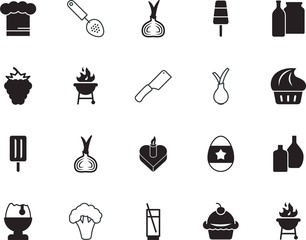food vector icon set such as: plant, menu, heart, chefs, rolling, kitchenware, pictogram, knife, rings, meal, shadow, grocery, cabbage, soda, cleaver, fruit, cooker, broccoli, valentine, hat, cooked