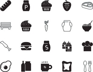 food vector icon set such as: mixing, espresso, job, technology, view, appliance, ketchup, container, sirloin, mocha, pottery, vase, unhealthy, root, yolk, plant, pouring, strip, sandwich, scrambled
