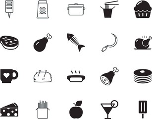 food vector icon set such as: grater, summer, steel, vegetables, china, farfalle, bakery, seedlings, village, spring, grain, ball, chocolate, silicone walley, spaghetti, pan, drawn, american