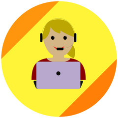 Tech support officer laptop flat vector orange