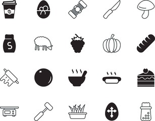 food vector icon set such as: gardening, handle, scales, mushroom, chinese, measure, milling, pot, sausage, steel, growing, beverage, care, half, figure, thanksgiving, instrument, freshness, thin