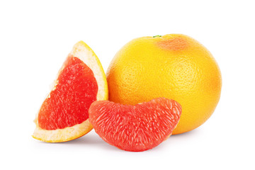 Grapefruit with segments on a white background - obrazy, fototapety, plakaty