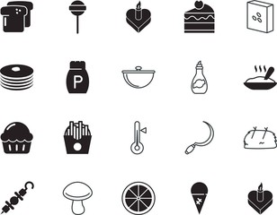 food vector icon set such as: hay, pepper, round, salty, fast, porridge, spiral, bright, gluten, fire, lolly, groat, lifestyle, ear, loaf, fry, fiber, cuisine, groats, travel, berry, hiking, trip