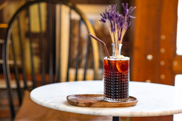 Ice coffee americano in a glass