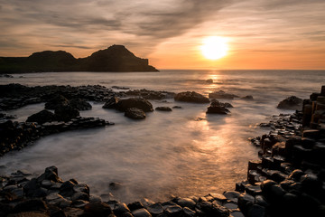 Giants Causeway Northern Ireland beautiful morning view sunlight long exposure Antrim Coast sunset