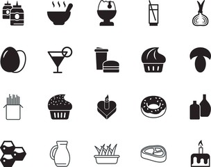 food vector icon set such as: sauce, flavoring, mushrooms, dairy, ketchup, champagne, cooking, drawing, pictogram, sprout, shell, hive, wax, eggs, spaghetti, bee, meat, doughnut, valentine, yellow