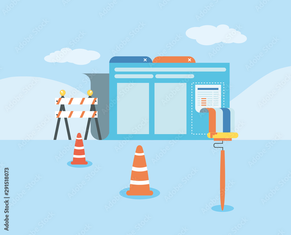 Poster website under construction with desktop computer