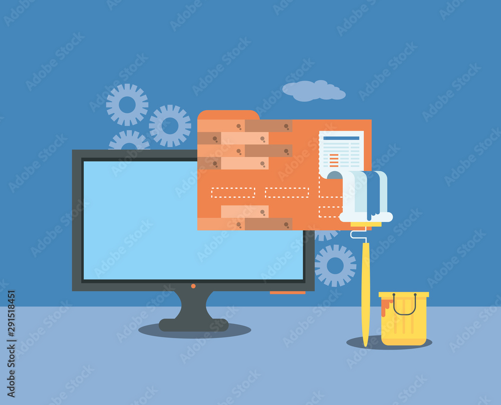 Poster website under construction with desktop computer