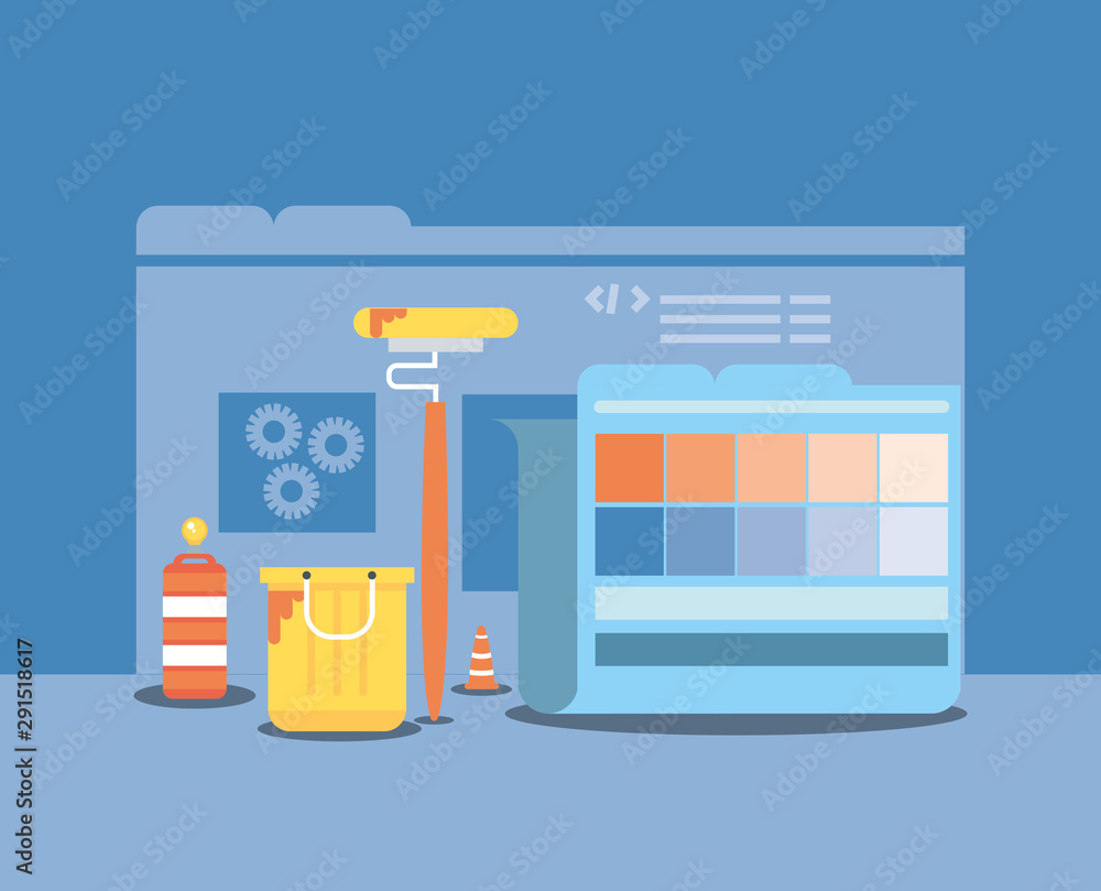 Poster website under construction with desktop computer