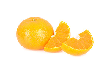 whole and cut ripe Australia honey murcott mandarin orange on white background
