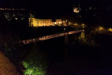 "Casas Colgadas" of Cuenca at night, Spain. Historical buildings of Castilla La-Mancha