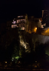 "Casas Colgadas" of Cuenca at night, Spain. Historical buildings of Castilla La-Mancha