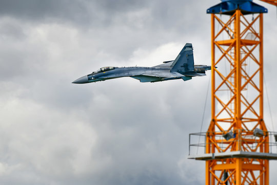 Su 35 fighter takes part in an air festival in the city.