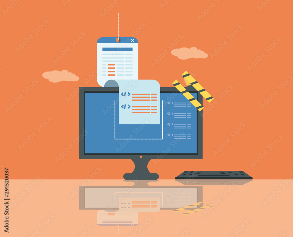 Poster website under construction with desktop computer