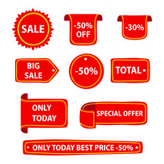 Various shapes of discount badges. Price tag and label.