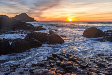 Giants Causeway Northern Ireland beautiful morning view sunlight long exposure Antrim Coast sunset