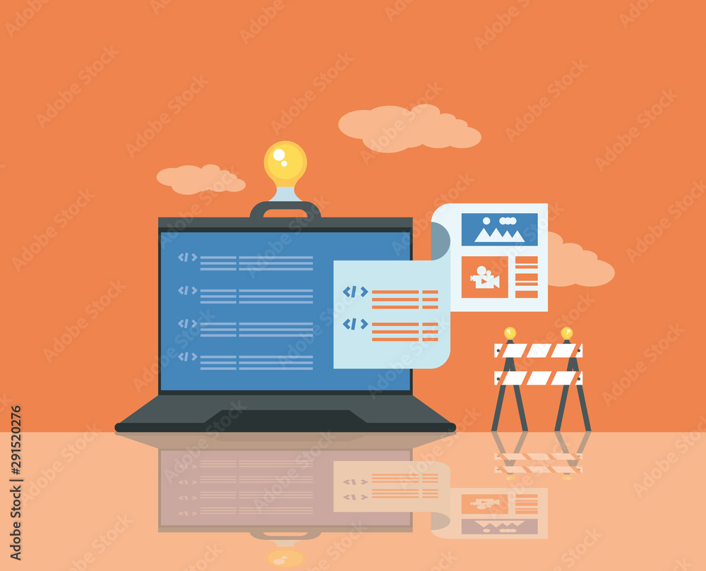 Poster website under construction with desktop computer