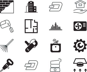 home vector icon set such as: grinder, high, horticulture, sale, control, machinery, water, circle, faucet, appliance, plumbing, pneumatic, steaming, support, floor, pictograph, conditioner, hammer