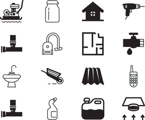 home vector icon set such as: smart, real, paper, sanitation, anti, leaking, plates, ip, drop, sewer, preserve, gardening, soil, sanitary, antiseptic, sheet, service, cart, air, material, cleaner