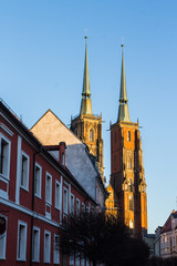 View on The Cathedral of St. John the Baptist in Wrocaw at sunset. Poland