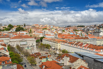 Fototapeta na wymiar Lisbon Portugal aerial view city skyline at Lisbon Rossio Square