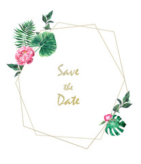 Invitation floral card. Design, peonies, leaves