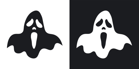 Ghost silhouette, halloween illustration. Vector icon on black and white background