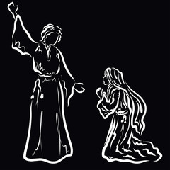 Virgin Mary humbly listens to the news of the future birth of the Savior