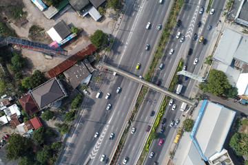Aerial view city office building with road in city downtown