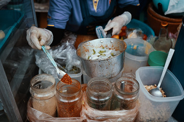 Fototapeta na wymiar Ground dried red chillies is ingredient of Thai food
