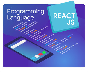React Js Populat Javascript Framework programming language coding software technology vector illustration