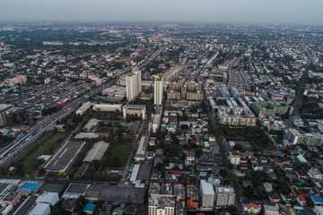 Fototapeta na wymiar Aerial view city office building with road in city downtown