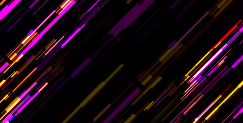 Abstract violet yellow tech glowing neon lines background. Laser glitch effect retro graphic design. Vector futuristic illustration