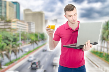 Student and vacation. Studying at a laptop.