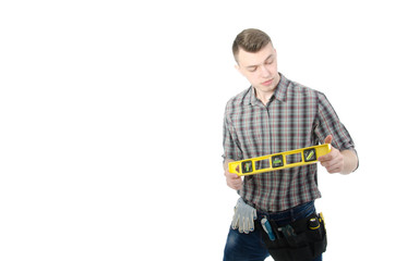 Engineer. Young attractive guy and tools.