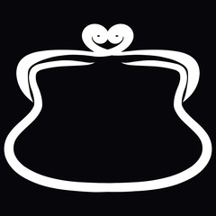 retro wallet on a black background, white outline