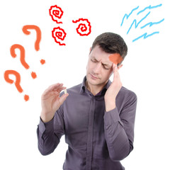 Problems and headache. Man and stress.